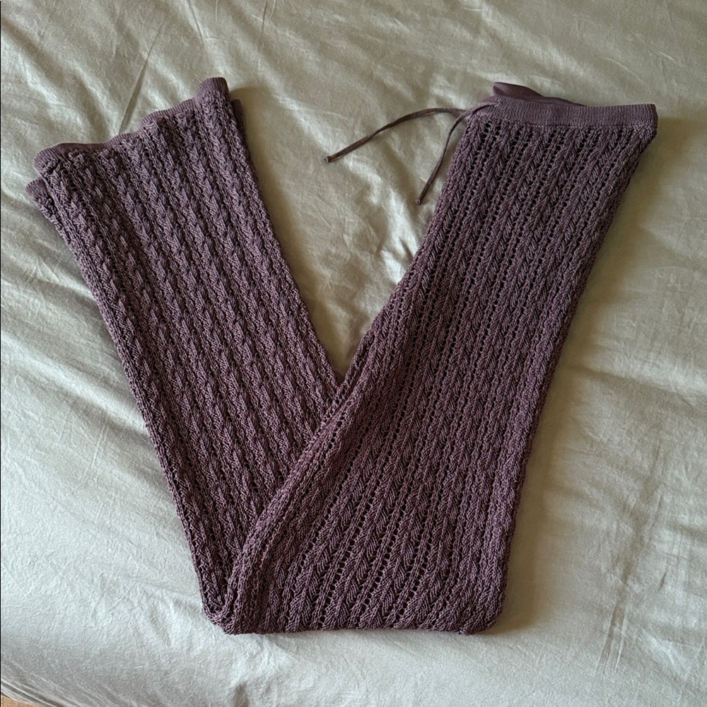 Mango Knit Wide-Leg Pants in Dusty Plum